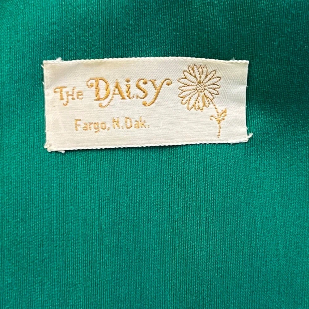 Vintage 1959–62 Emerald Shantung Cocktail Coat Crystal Buttons & Satin Bow‎ Belt - Picture 8 of 9